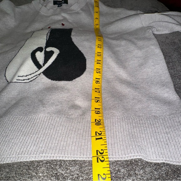 NEW ANTHROPOLOGIE CALLIGRAPHIE Charming Cat ❤️Duo❤️ Gray Sweater Sz M - Picture 5 of 9
